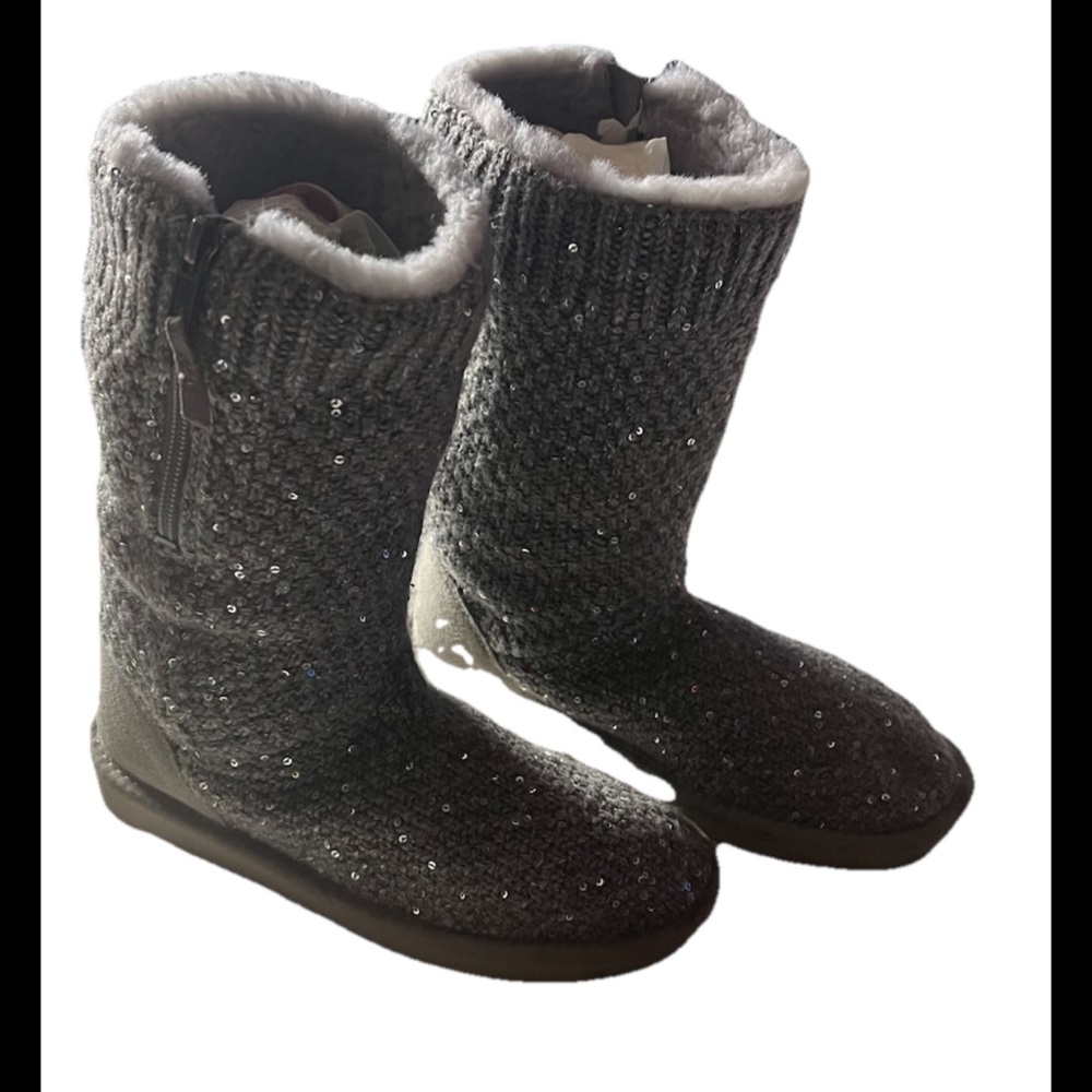 UGG Gray Knitted sequins half zip up mid calf winter boots Sn 1104669k